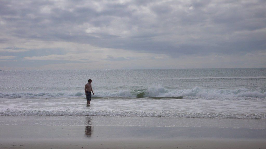 swimming at the beach -