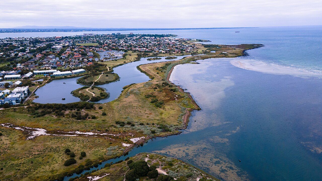 Aerial view looking south-east towards Williamstown from Altona Coastal Park (51107567605)