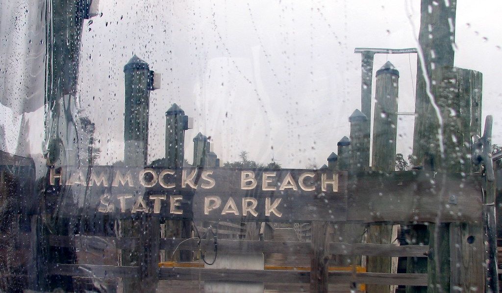 Dock Sign in the Rain Hammocks Beach SP NC