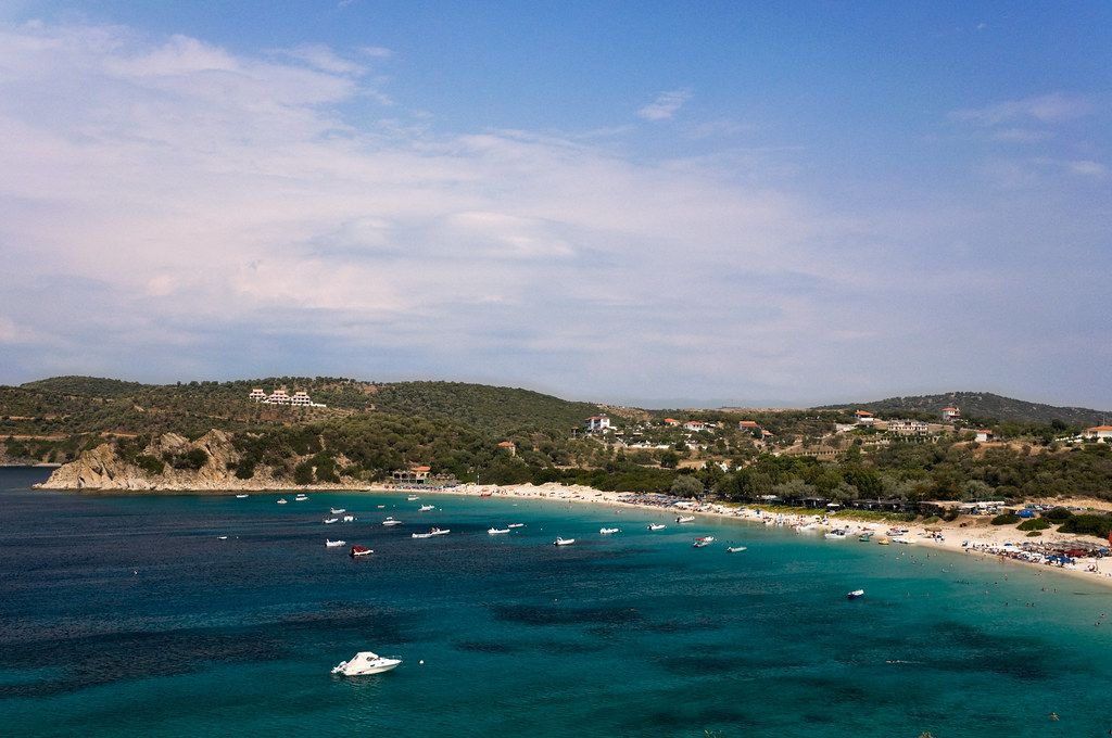 The Golden Beach of Ammouliani from a cliff