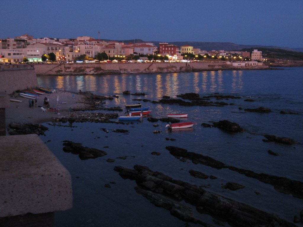 Alghero sunset city lights
