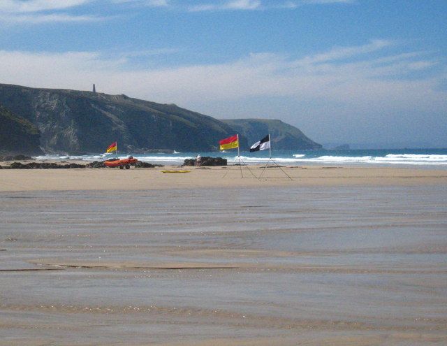 Lifeguards' flags on Porthtowan Beach