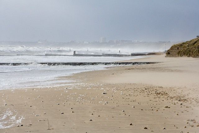 Looking along beach towards Southbourne in stormy weather