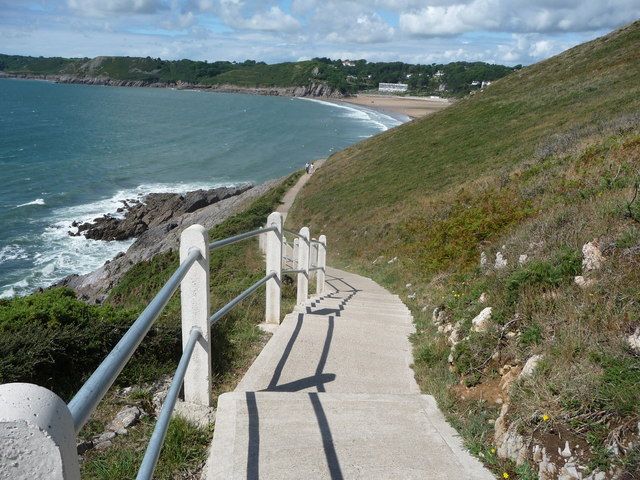 View westwards along the coast path from Whiteshell Point towards Caswell Bay sands