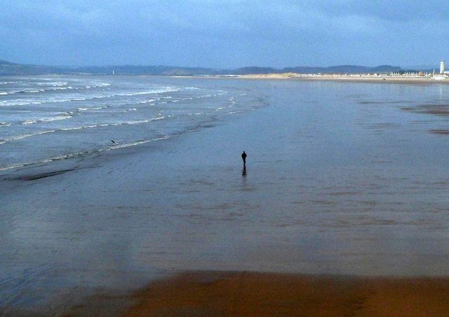 Solitary walker on Aberavon Sands