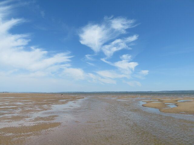 Burry Port beach at low tide, looking east