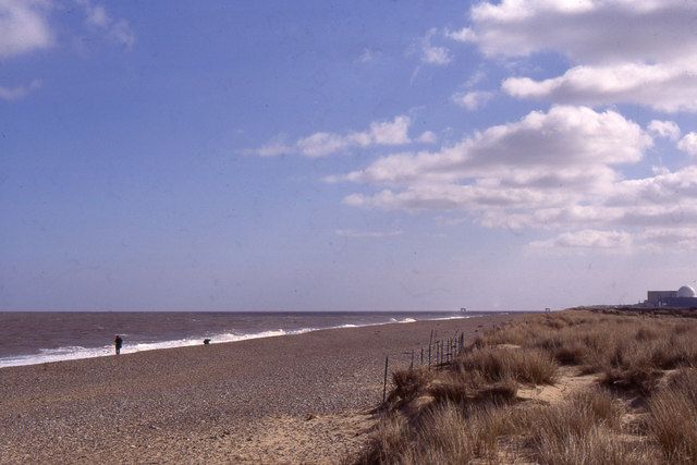 Minsmere: the sea wall, looking south to Sizewell nuclear power station