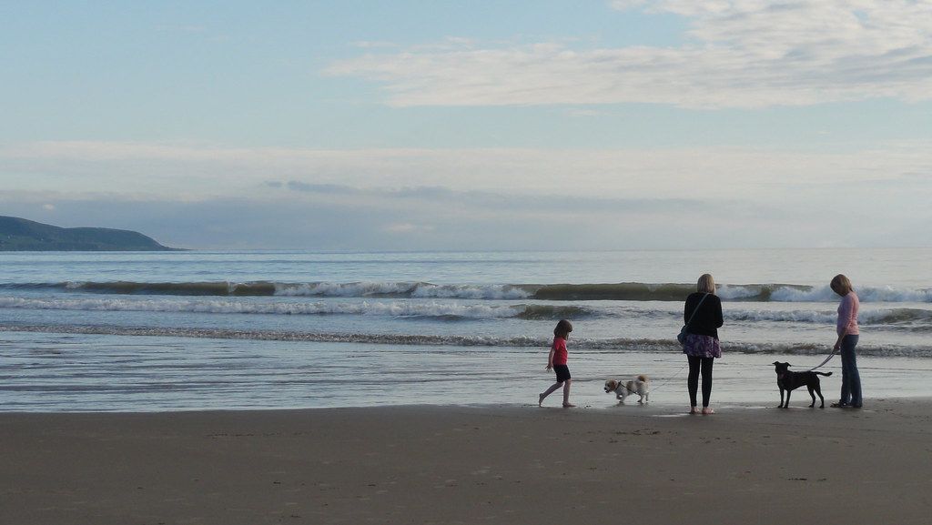 Meg and Bertie on the beach at Sunnysands, Barmouth. 2012.