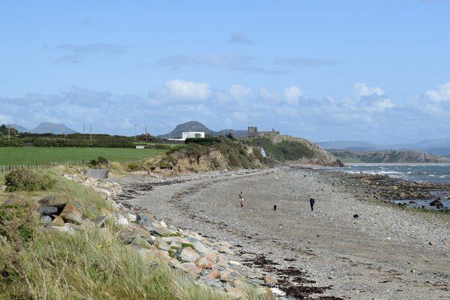 Dog walkers on a shingle beach...