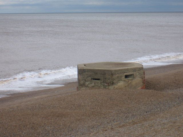 Pillbox on beach at Kelling Hard