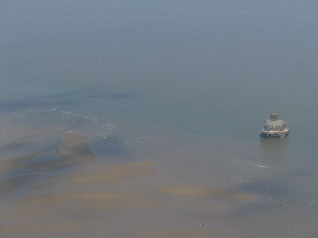 Haile Sand Fort and beach off Humberston: aerial