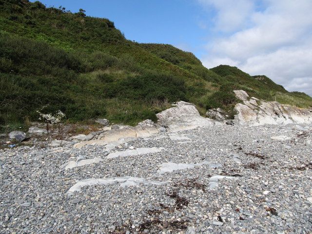Slumping glacial till cliffs above the storm beach