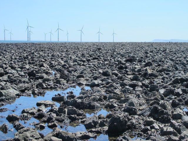 Exposed rocks east of the South Gare Breakwater at low tide (1a)
