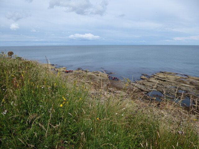 Coasteerers on the foreshore south of Craster