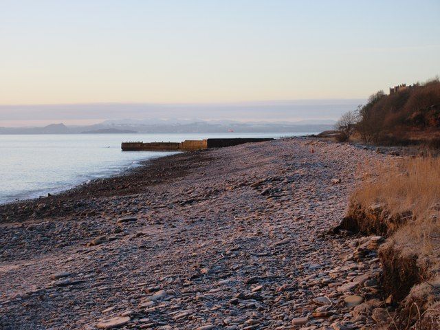 Old sea defences along the coast at Wemyss Castle