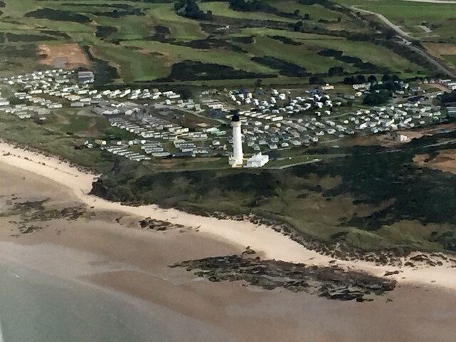 Covesea Lighthouse and Silversands Caravan Park from the air