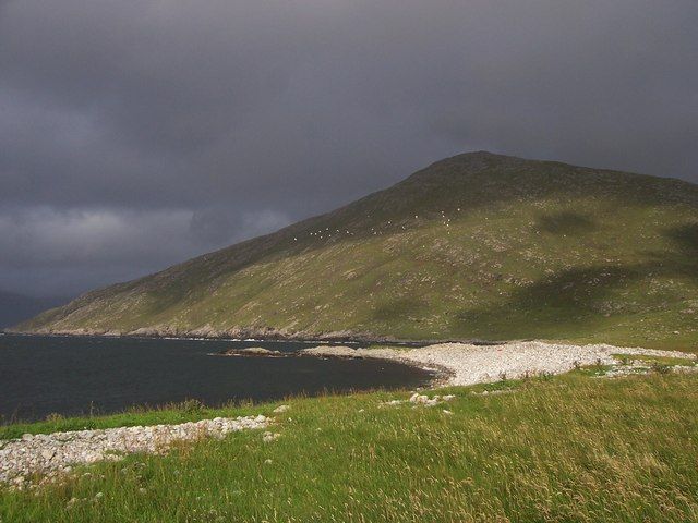 Looking west from Mol an Tighe along beach towards Sgeir Tarcall (with Beinn Dhubh in view)