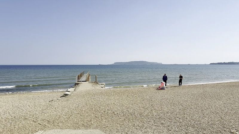 View of the Isle of Portland from the beach